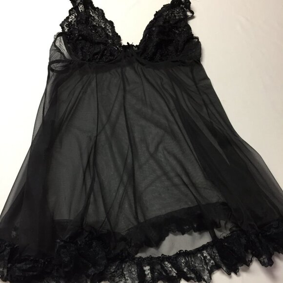BLACK Sheer and Lace Baby Doll Chemise Size X-Large - Picture 3 of 6